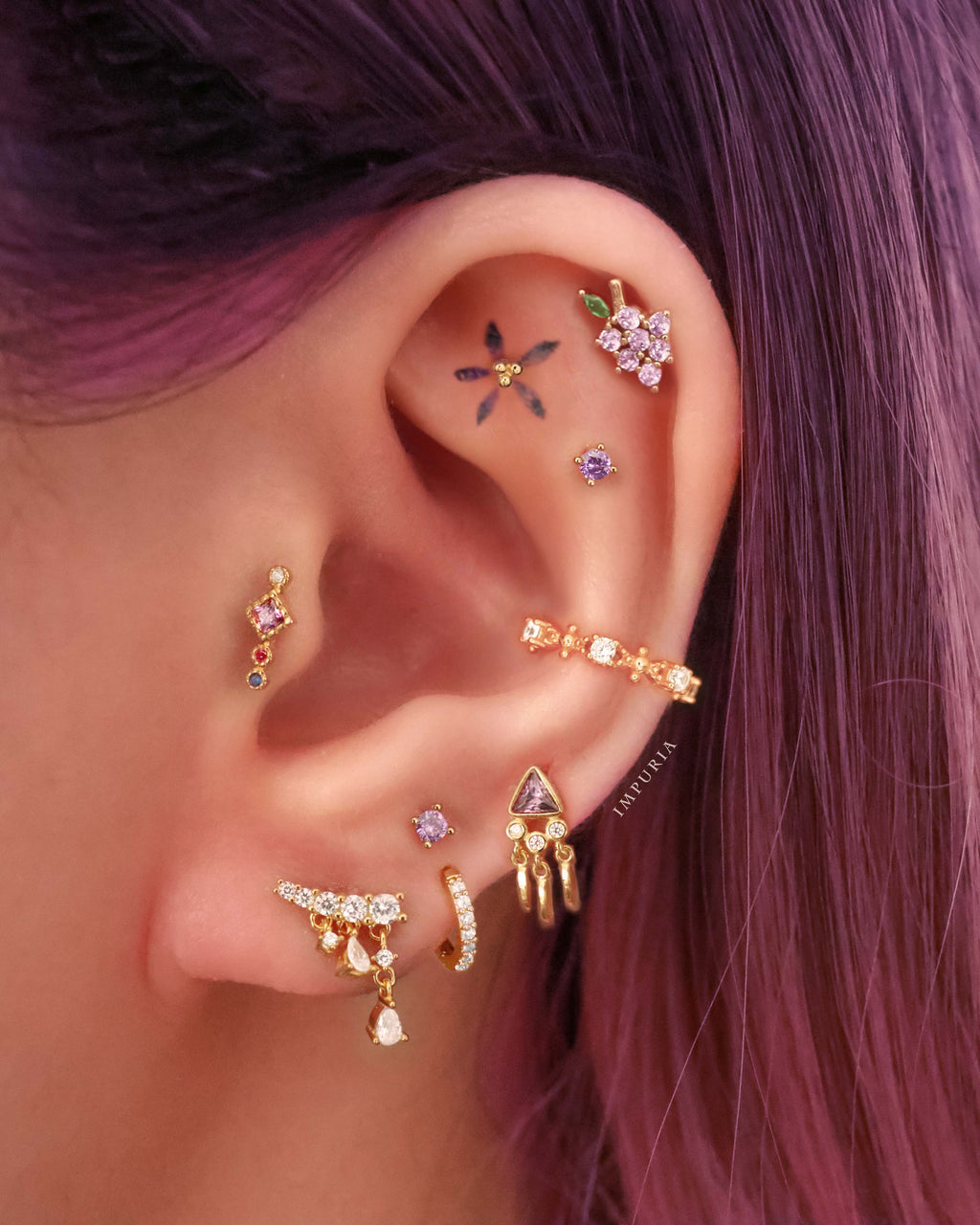 Lavender Grape Crystal Ear Piercing Earring Stud Set