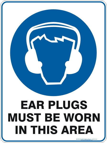 EAR PLUGS MUST BE WORN IN THIS AREA – Australian Safety Signs