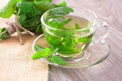 mint tea in clear cup