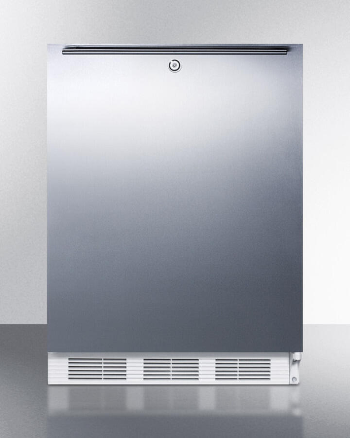 Load image into Gallery viewer, Summit AL650LBISSHH Built-In Undercounter Ada Compliant Refrigerator-Freezer For General Purpose Use, W/Dual Evaporator Cooling, Lock, Ss Door, Horizontal Handle, White Cabinet
