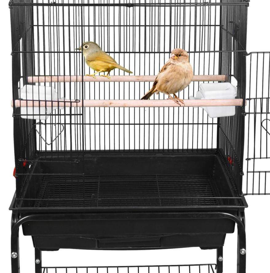 Metal Bird Cage Parakeet Finch Budgie Lovebird Pet Rolling Cage with Stand Perch