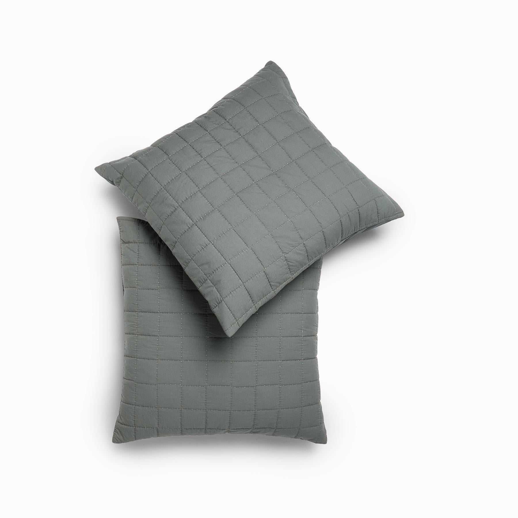 

Charcoal Grid Quilted Shams, Black