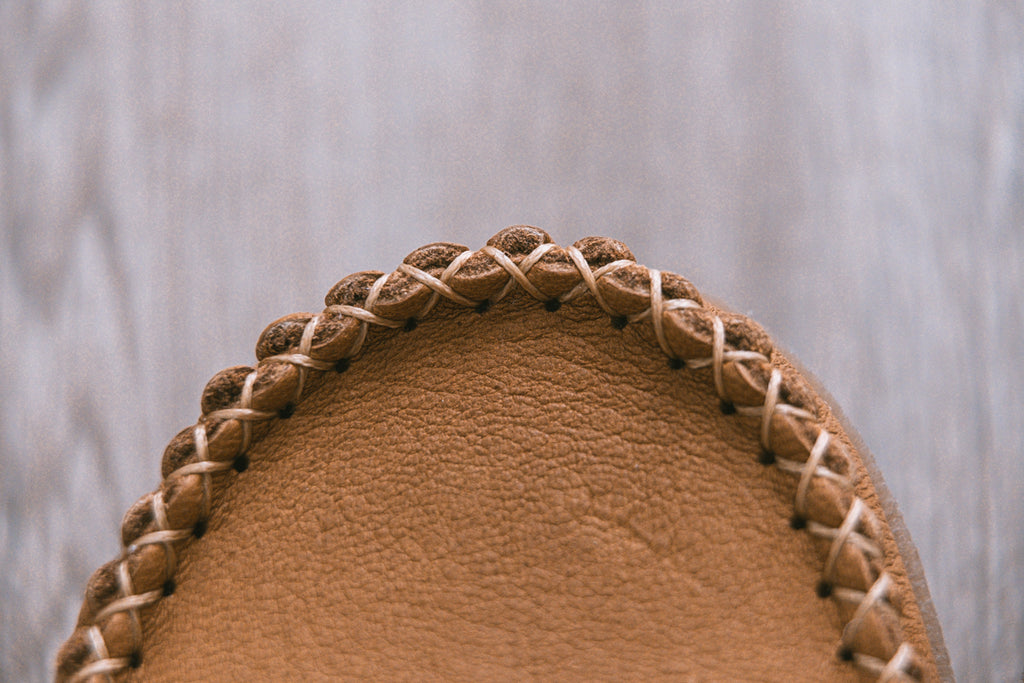 close up of craftsmanship of moccasins made in canada