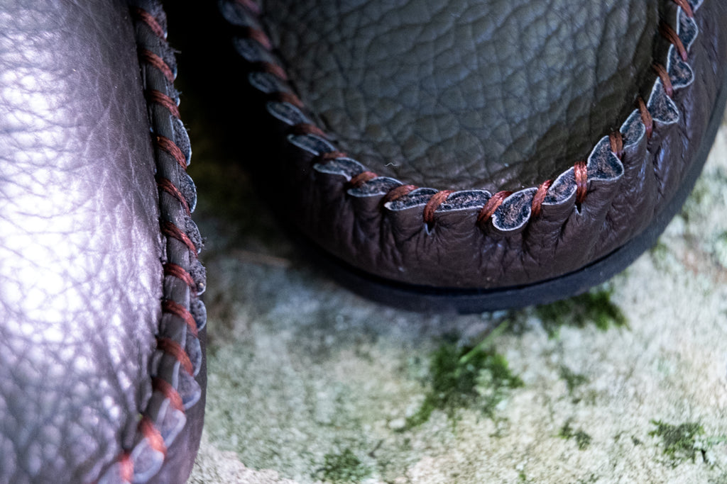 close up of buffalo hide leather grain and texture