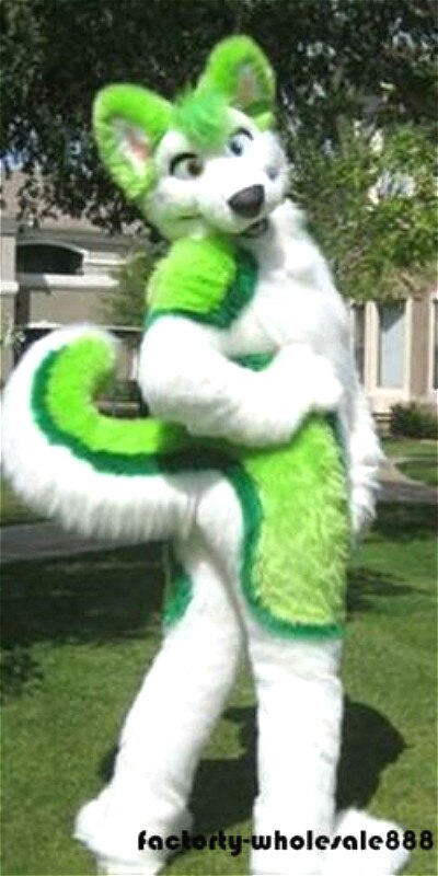 Long Fur Husky Dog Fox Fursuit Mascot Costume Suit Cosplay Dress