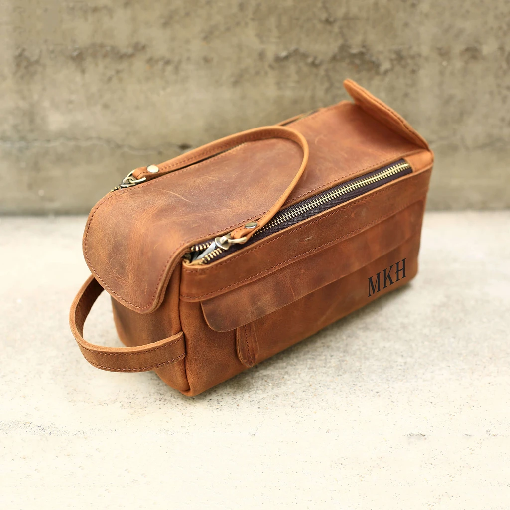 monogrammed leather dopp kit