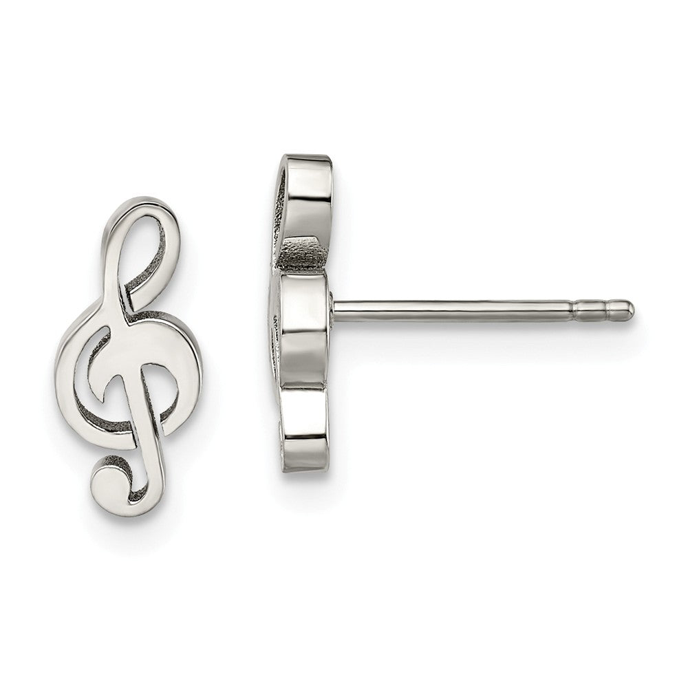Stainless Steel Polished Music Symbol Post Earrings 