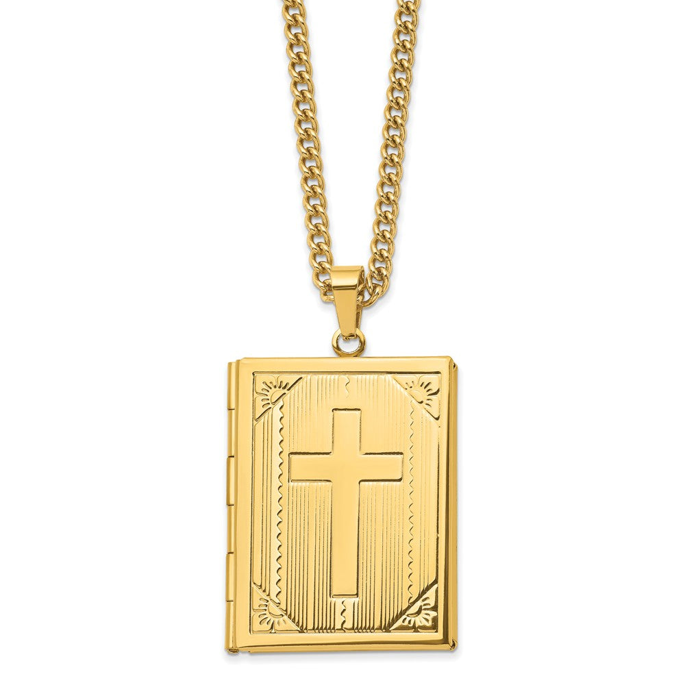 Stainless Steel Polished & Yellow IP-plated Cross Necklace