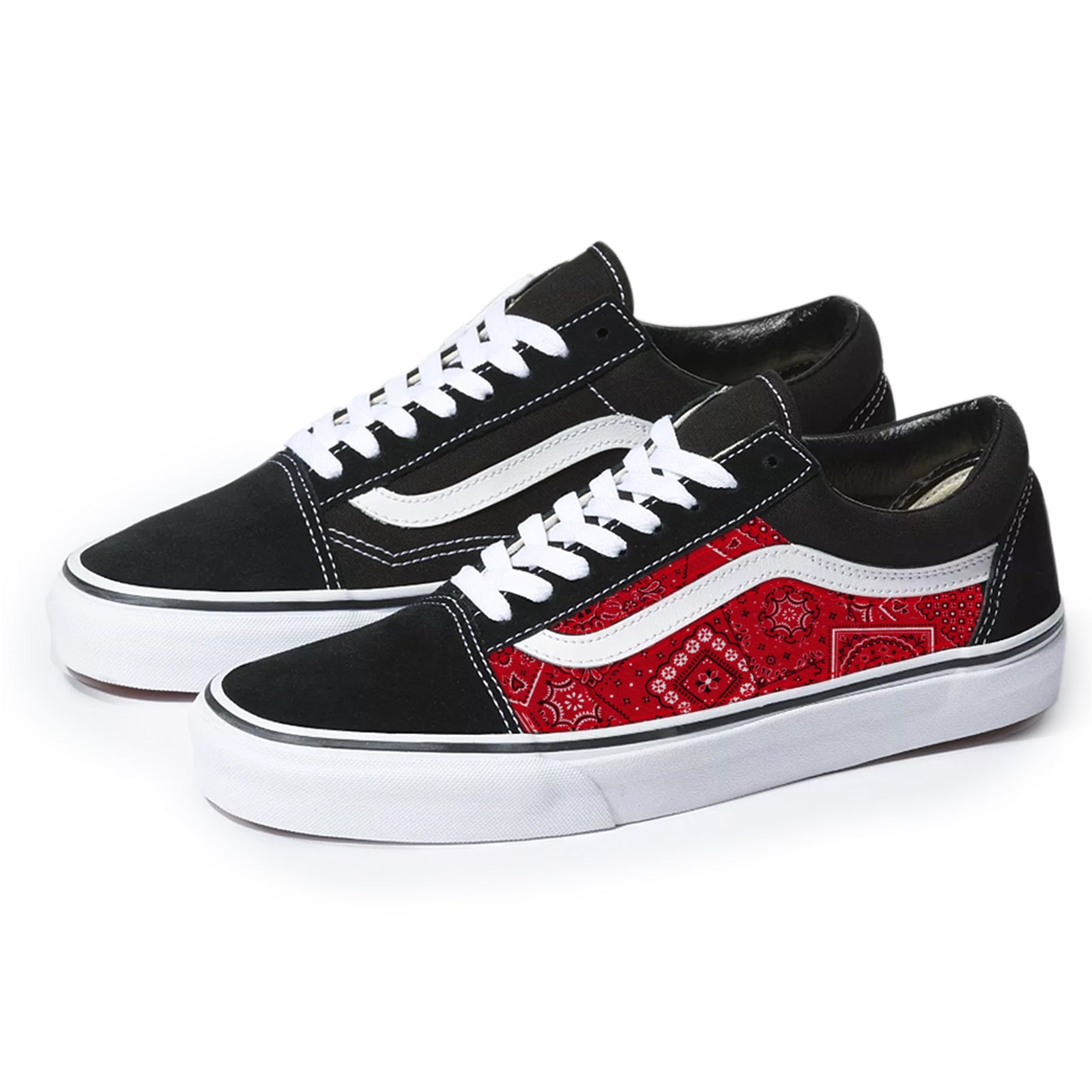 Vans Black Old Skool x Red Bandana Pattern Custom Handmade Shoes By Patch  Collection