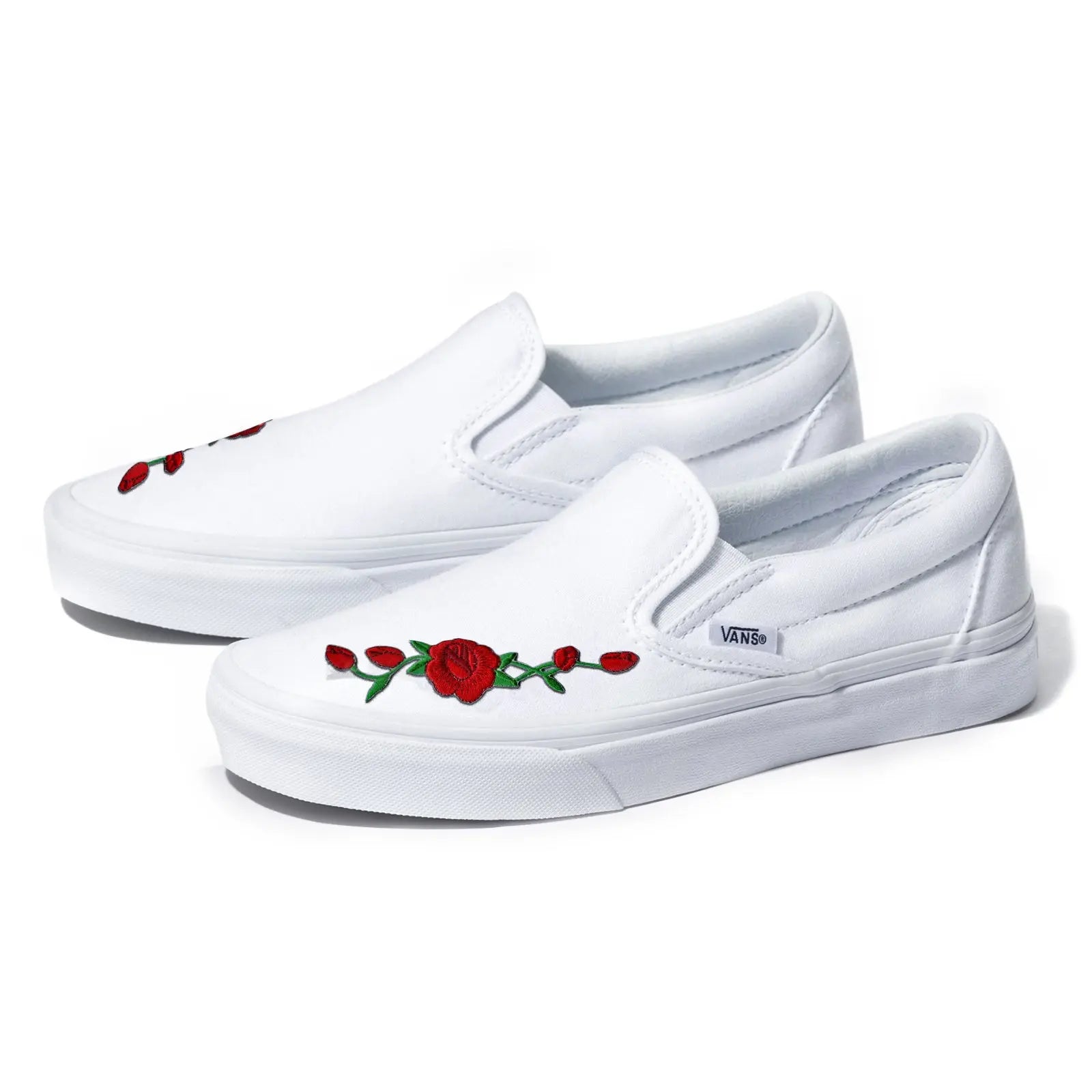 Vans White Slip-On Red Custom Shoes – Patch Collection