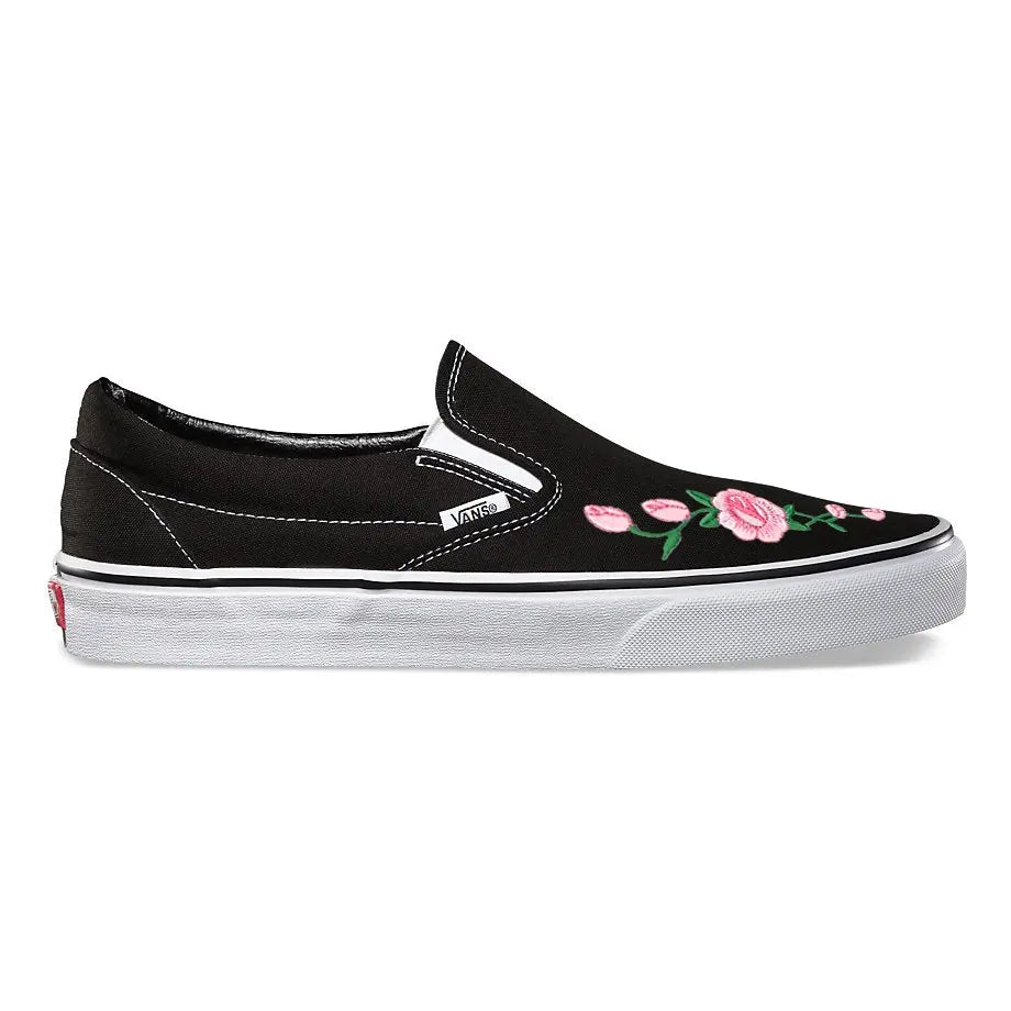 black vans shoes with roses