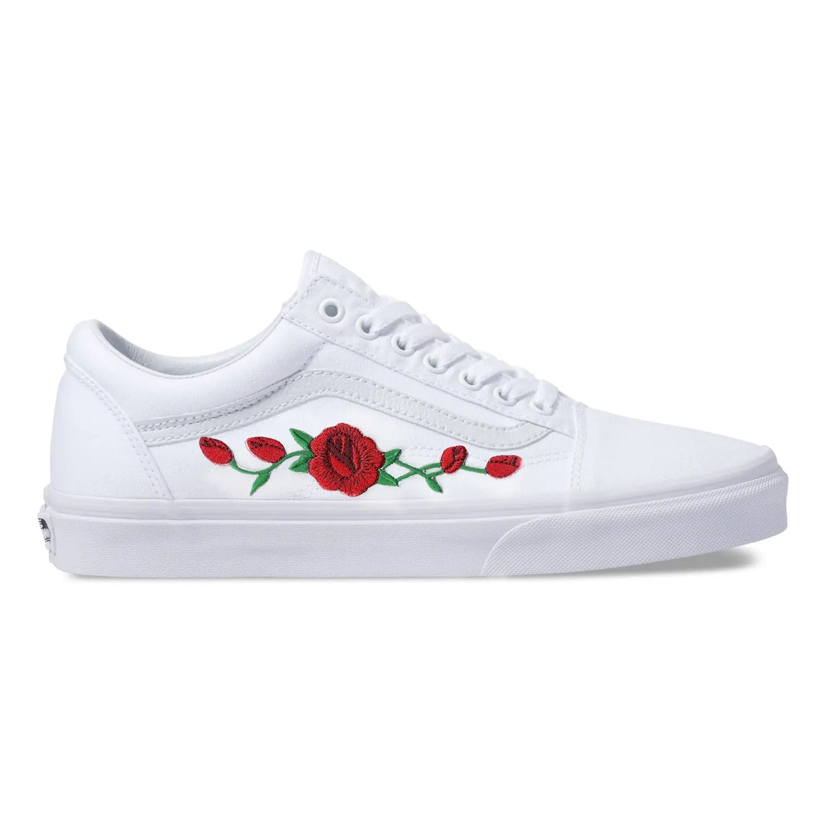 Vans White Old Skool Red Rose Custom 