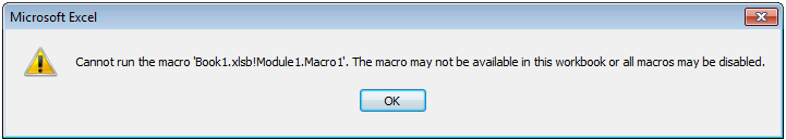 Excel cannot run macros disabled message