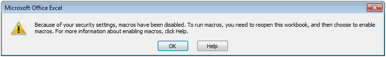 Excel macros disabled message