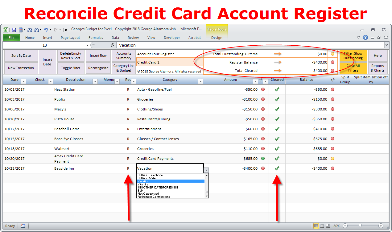 How to reconcile credit card account