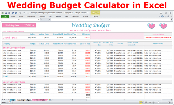 Wedding Costs Calculator Excel Wedding Expenses Worksheet - Printable