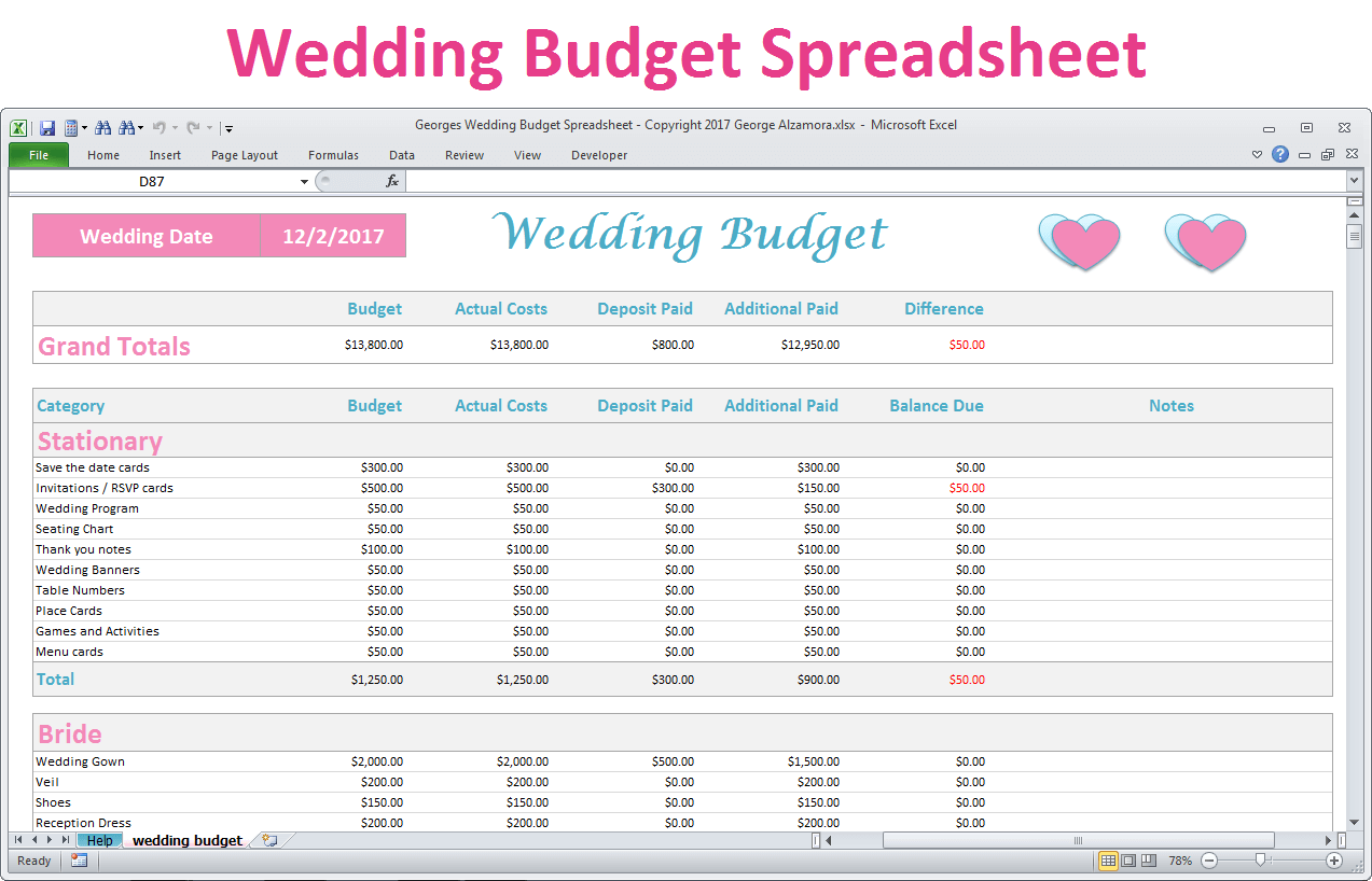 how to create a wedding budget in excel