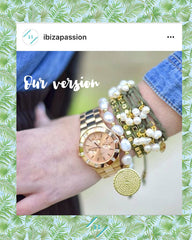 Ibizia Passion arm party arm stack big watch pearls gold pleated wrap bracelet