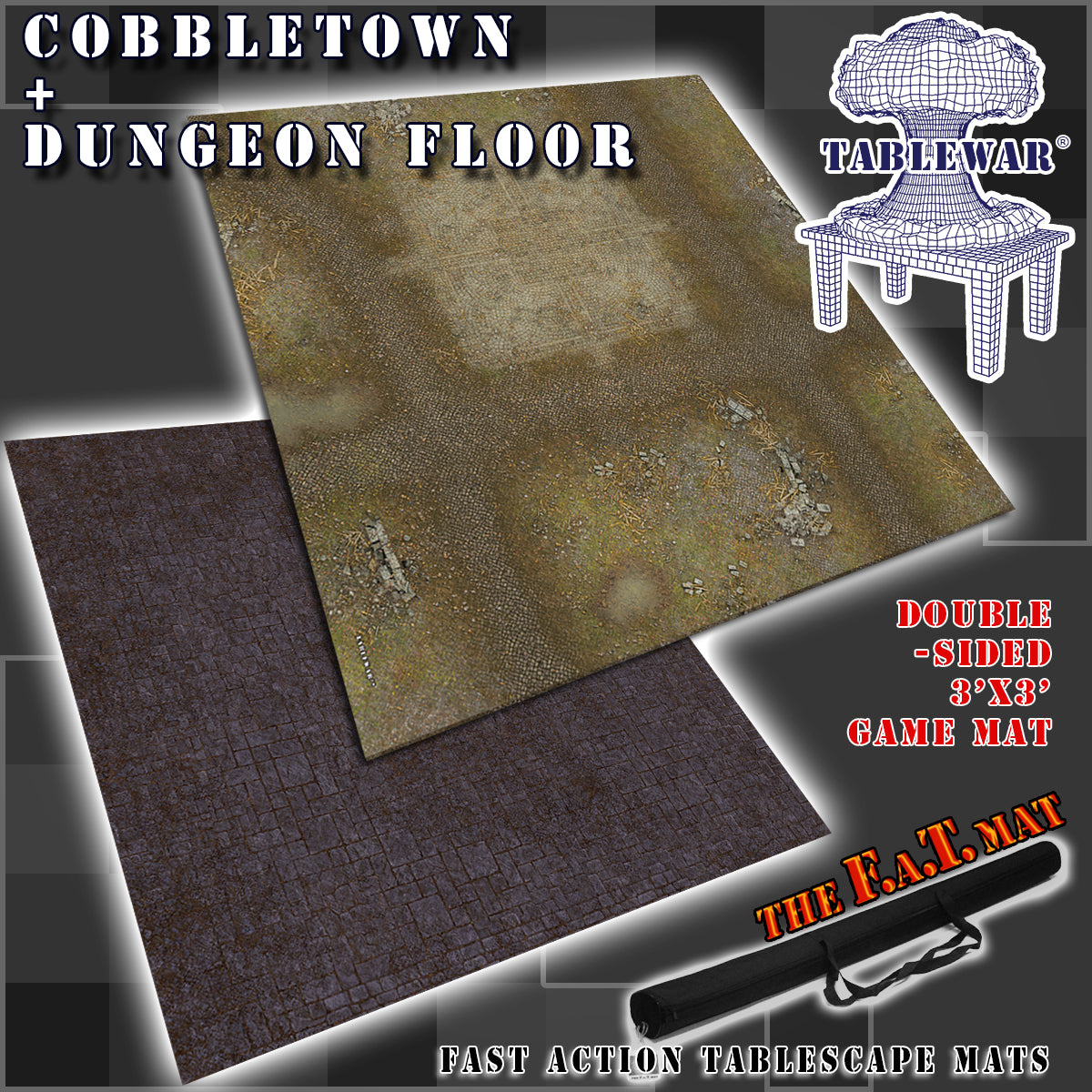 Pat kompas Downtown 3x3' Dbl Sided 'Cobbletown + Dungeon Floor' F.A.T. Mat Gaming Mat –  TABLEWAR®