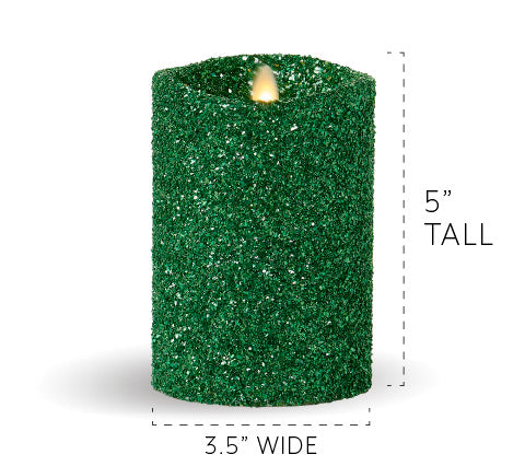 WHITE Luminara 5" Tall Flameless Vintage Glitter Pillar Candle with Remote 
