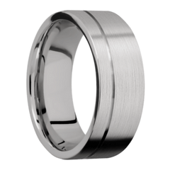 Flat with Off Center Accent Groove Men's Wedding Band