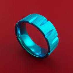 Titanium Wedge Cut Wedding Band with Turquoise Anodizing Ring Made to Any Size