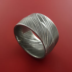 Wide Damascus Steel Ring Wedding Band Genuine Craftsmanship Custom Made