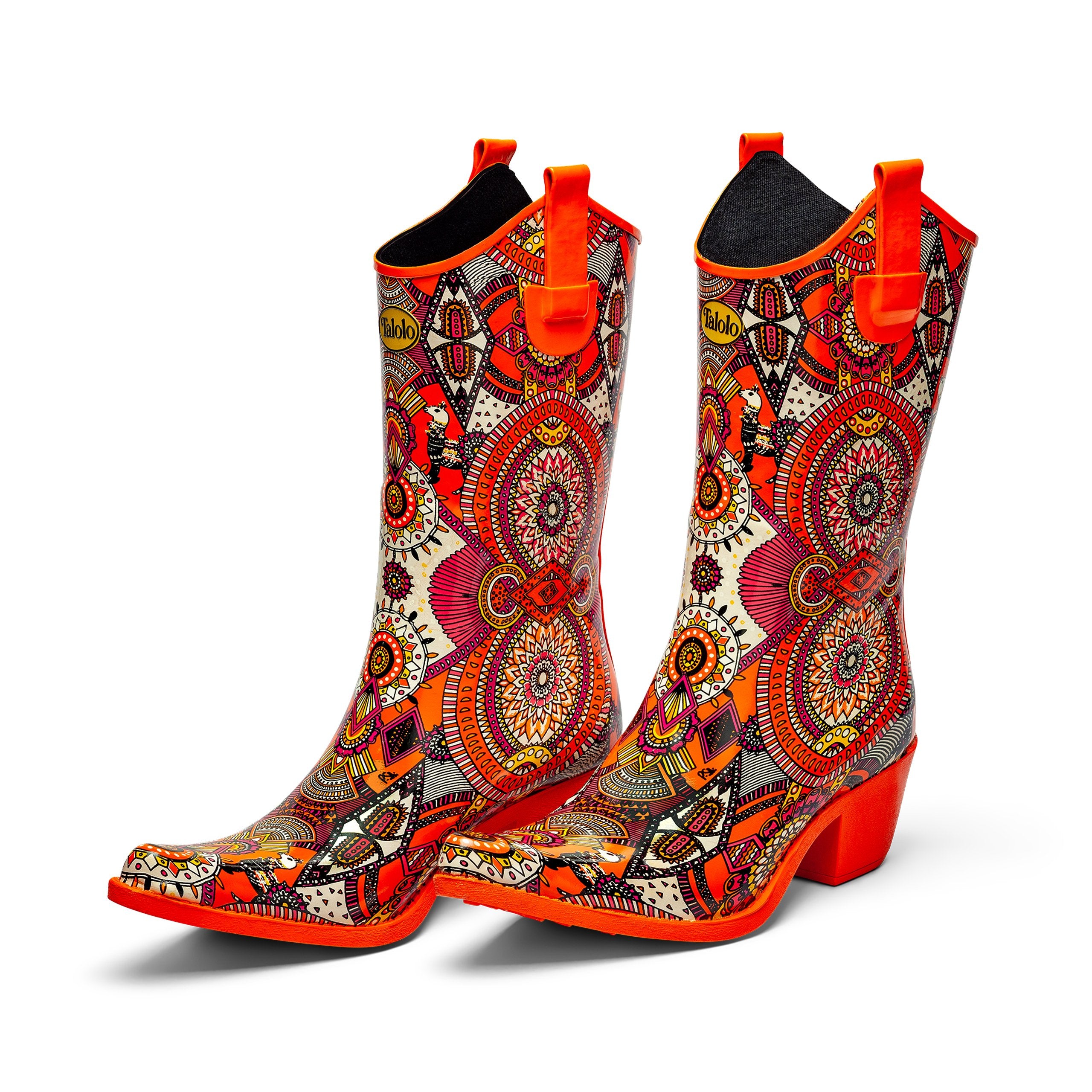 orange wellington boots