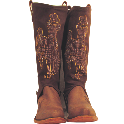 University of Wyoming cowboy boots with brown cowboy boot covers