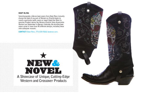 black cowgirl boots with a sugar skull design on a black cowboy boot cover