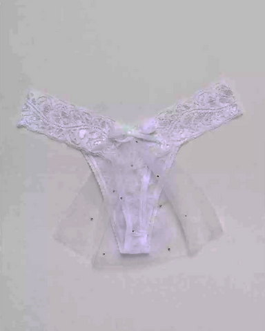 Lace Thong with rhinestone mini veil