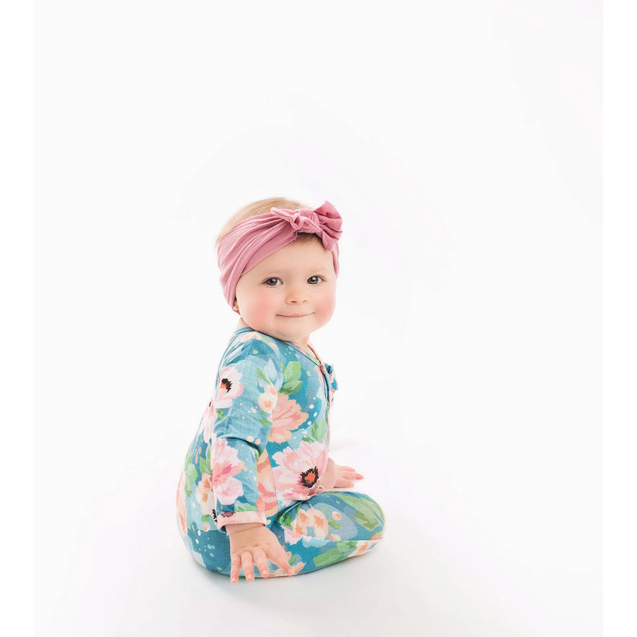 posh peanut bamboo romper - blue winter peony