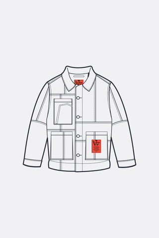 Gallow Jacket with Bellow Pockets in Patchwork Denim
