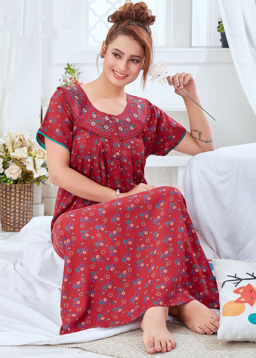 Cotton Alpine Nighty Maroon Night wear Gown for Women – Stilento