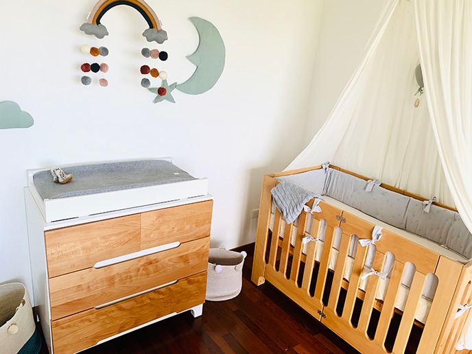 alma max natural crib nursery, alma dresser