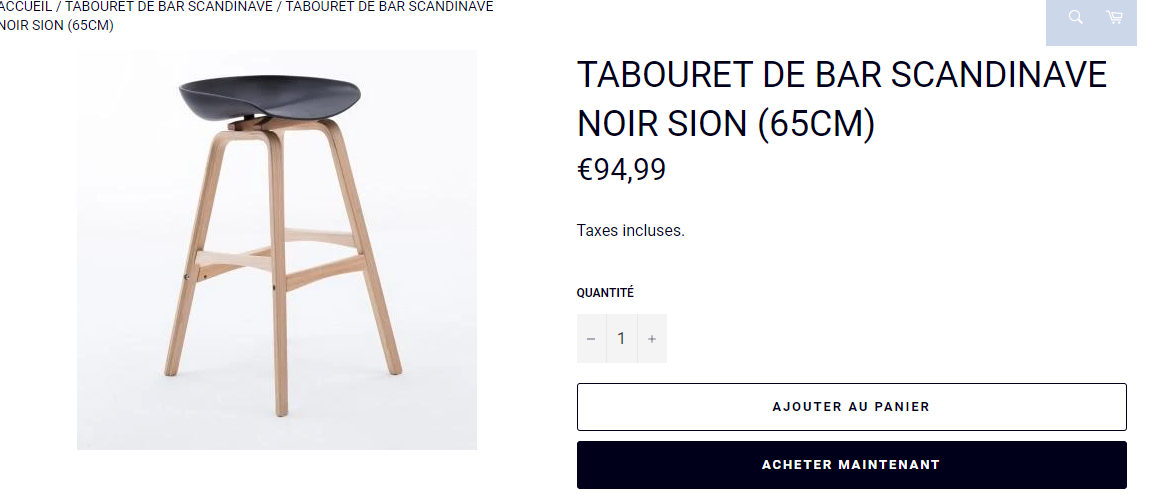 Tabouret de Bar Scandinave  65 cm