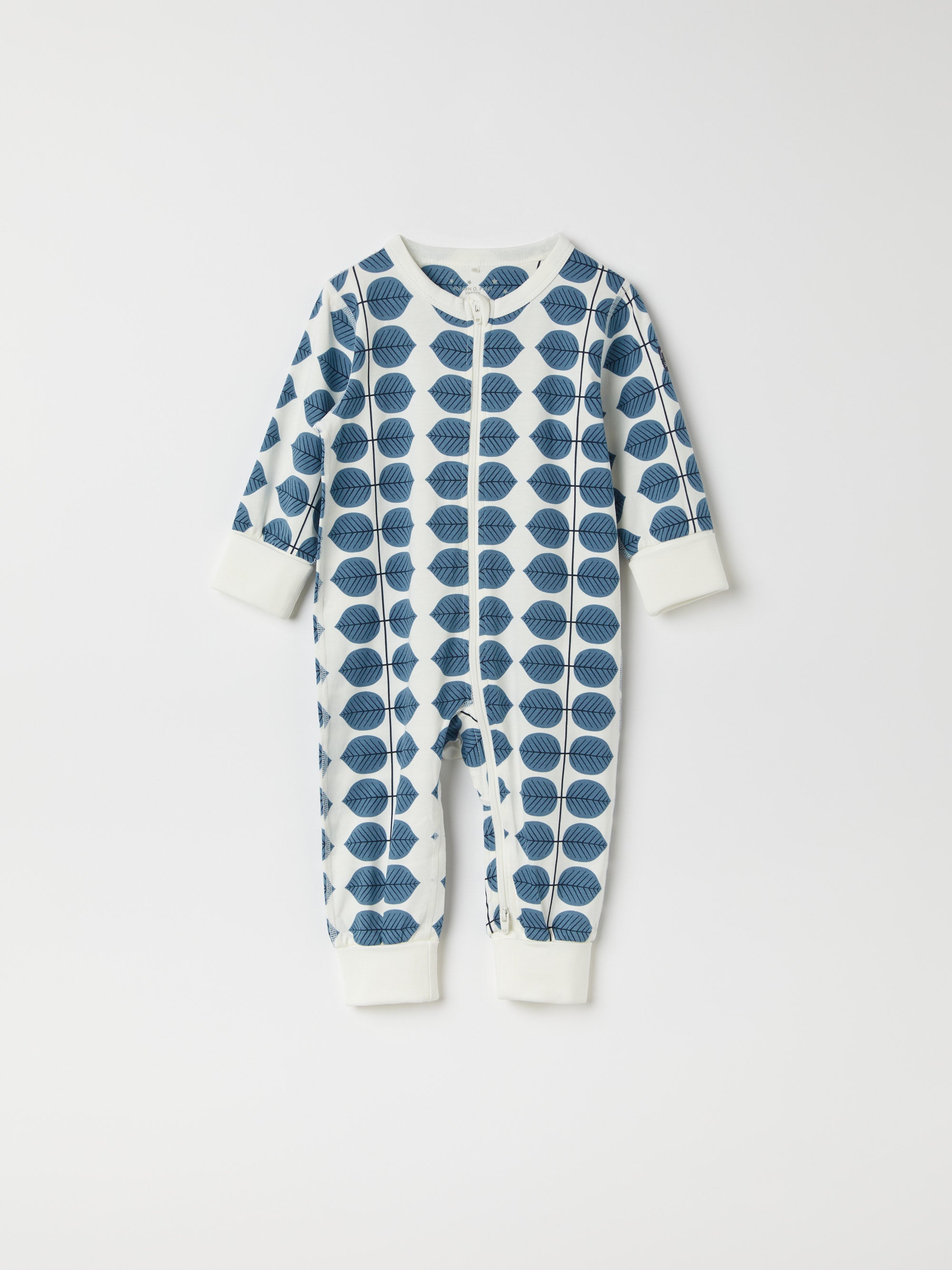 Scandi Leaf Print Baby Sleepsuit