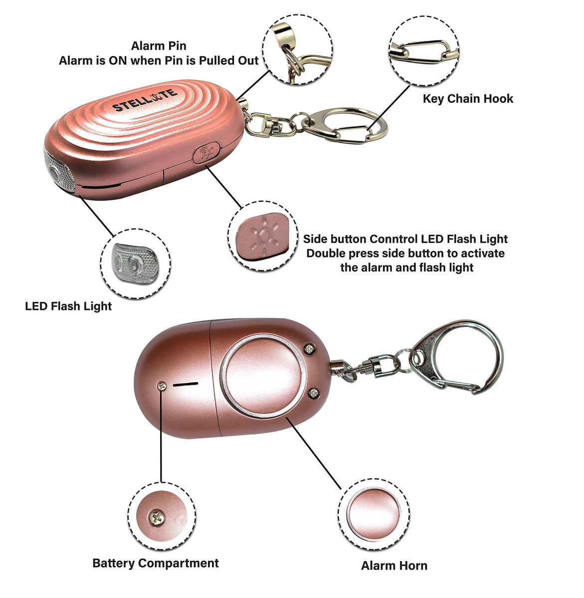Purple Emergency Safety Sound Alarm Keychain for All Person Personal Alarm Security Devices 130 DB with LED Flashlight