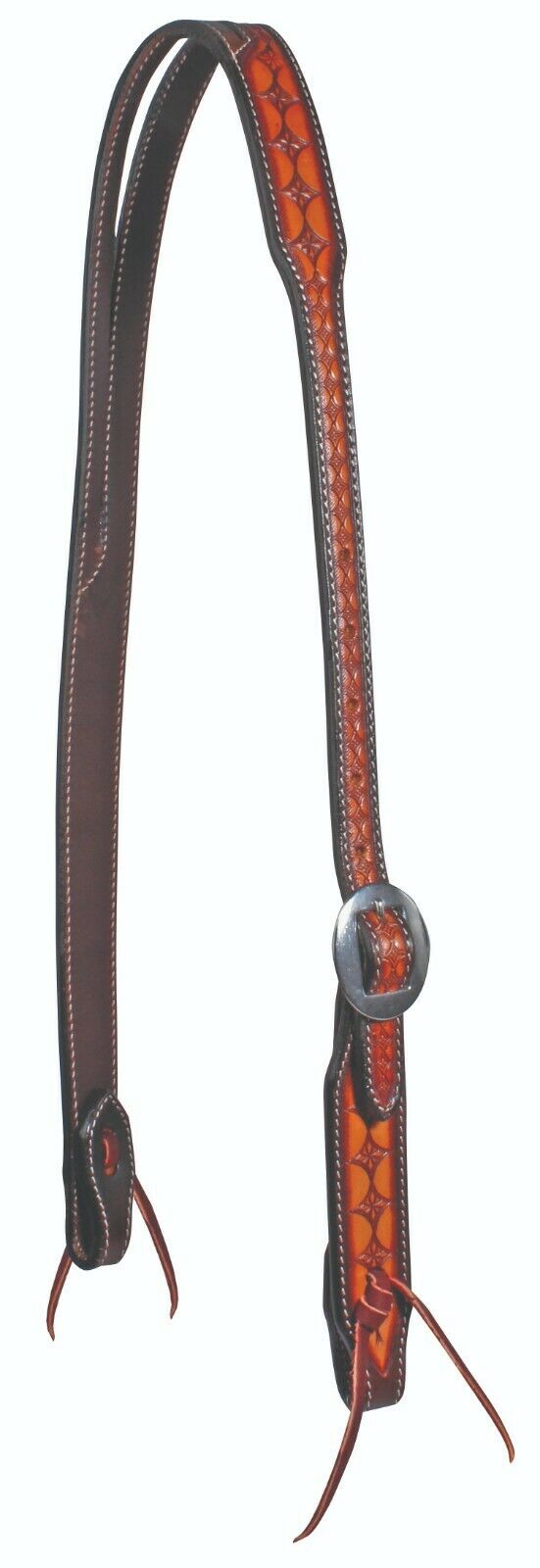 Western Natural Leather Hand Tooled one Ear Style Headstall with Steel Hardware 