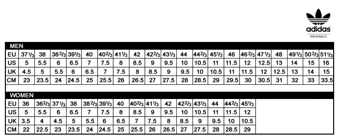 unisex shoe size chart adidas