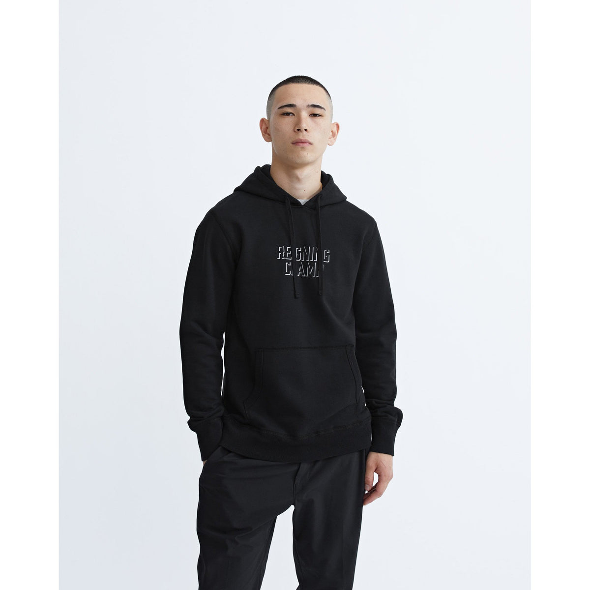 Reigning Champ Men Knit Terry Dropshadow Relaxed Fit Dye Pullover Hoodie  Black RC-3813-BLK