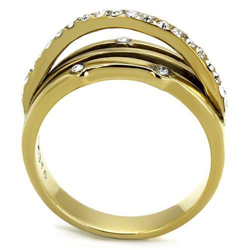 Jinique STR-0197 Glittery Gold IP Over Stainless Steel Ring with Black Color CZ Center; Sold as 1 Piece