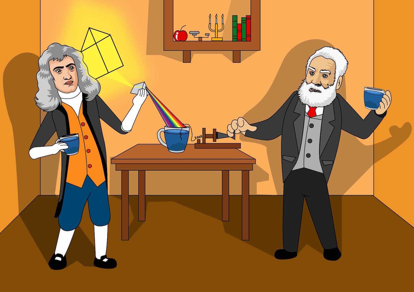 isaac newton and alexander graham bell drinking palo azul