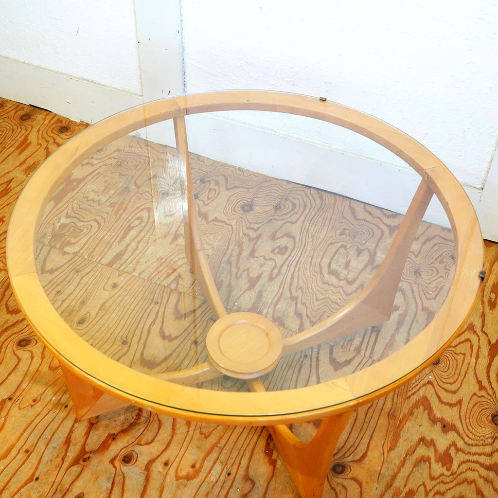 ファッション ミッドセンチュリー 4段 ラウンドテーブル ガラス天板 丸
