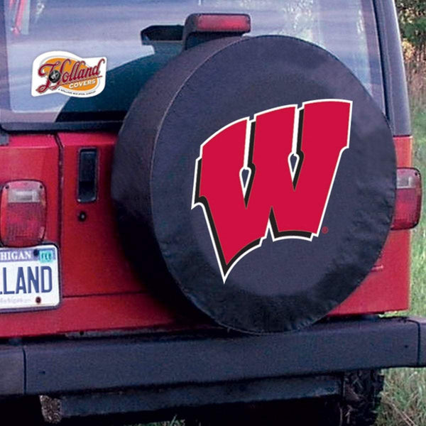 Wisconsin Badgers HBS Badger Black Vinyl Fitted Car Tire Cover Holland Bar Stool Co 