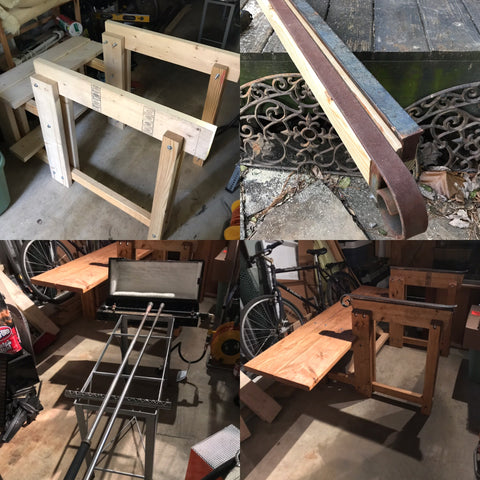 blowpipe warmer (toolbox, file rack) / glassblowing bench (metal porch railing)