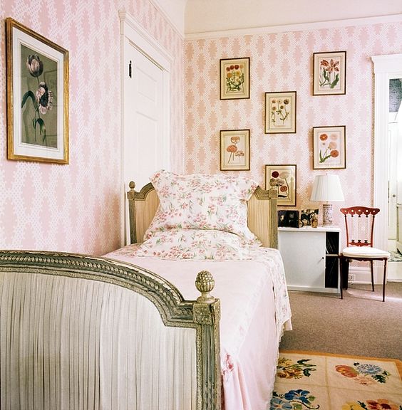 green painted bed in pink girls room
