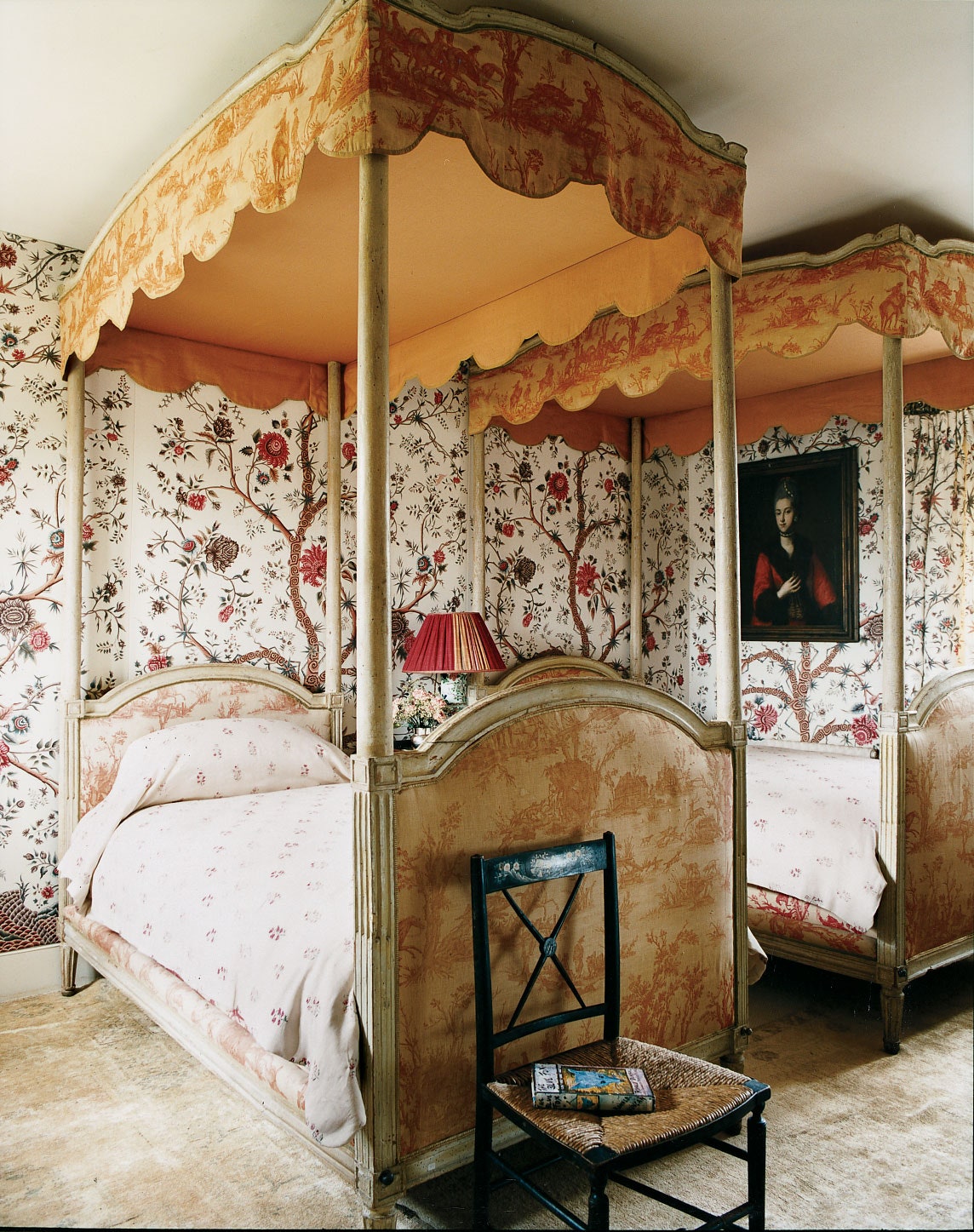 toile pair of canopy beds guest bedroom