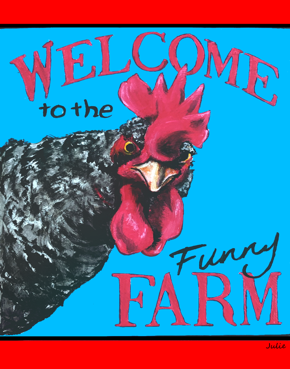 A Rooster's Funny Farm on a Metal Print – Julie's Art Works