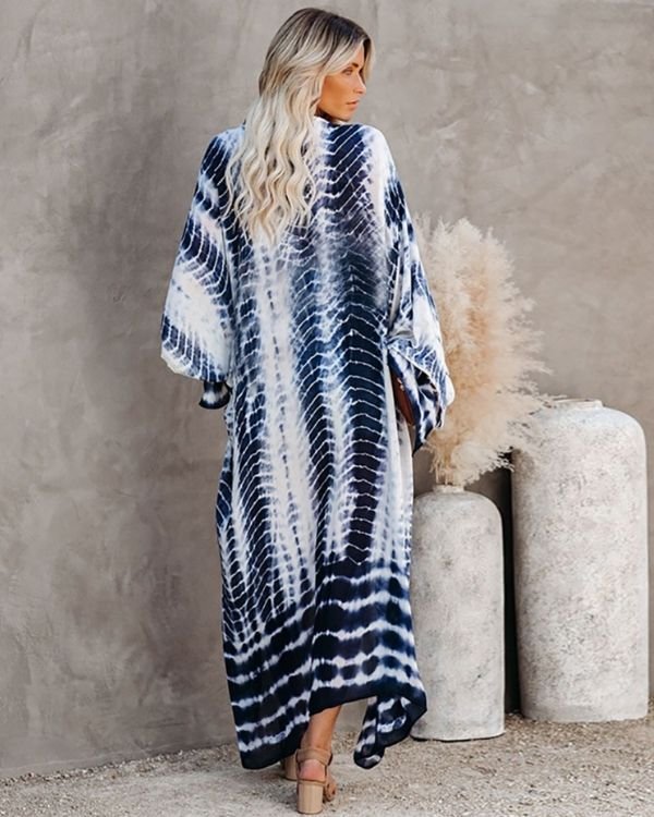 Agnes Gray eend Afleiden Batik Kimono Blu Blu | Tie Dye Blau Weiss Hippie Kimono kaufen